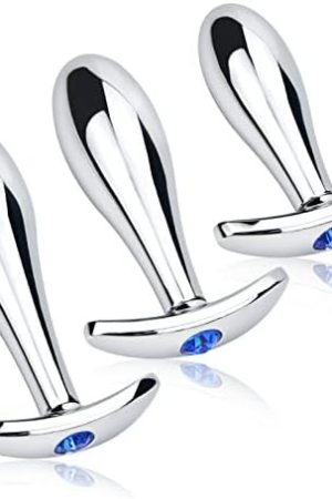 Fst Stainless Steel Anal Training Sets Men Prostate Massage Anus Stopper Women G-Spot Stimulation Anal Plug Aluminum Alloy Butt Plugs Couples Adult Sex Toys With T-Shape Base Blue Crystal Decorate