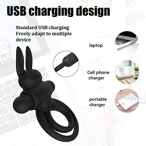 Soft Silicone Rabbit Vibrating Cock Ring With 10 Powerful Vibration Modes For Men Waterproof Penis Ring Rechargeable Vibrator Adult Sex Toys For Male (Black) - Image 3