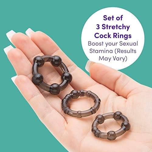 Lovehoney Triple Cock Ring Set - Stretchy Textured Penis Rings - Beginner Friendly & Waterproof - 3 Pack - Black - Image 2