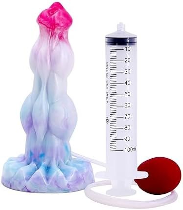 Squirting Dildo 9Inch Realistic Dog Dildo With Knots And Suction Cup, Thick Dragon Blue Silicone Dildos Anal Plug Toys For Women Men And Couples Strap On