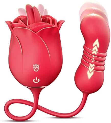 Rose Sex Toys Dildo Vibrator, Rose Sex Stimulator For Women - Rose Adult Toys With Dual Vibrating Tongue Licking & Thrusting G Spot Vibrators Dildo For Clitoral Viginal Anal Fun, Sex Store For Adult