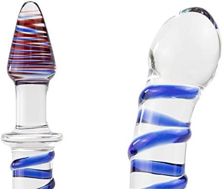 Glass Double Ended Dildo, Crystal Penis Cock Dong Anal Butt Plug Pleasure Wand With Blue Spiral For Men Women Stimulation - Image 3