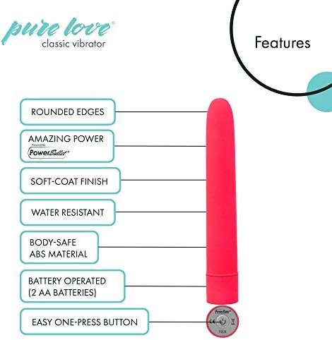 Pure Love 7" Classic Vibrator, 1 Button, 10 Functions, Water-Resistant, Powerbullet Motor, Adult Sex Toy, Pink Color - Image 2
