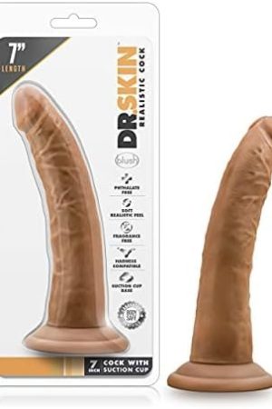 Blush Dr. Skin 7 Inch Realistic Dildo - Soft Lifelike Real Feel - Slim 1.5In. Width - Sturdy Strap On Harness Compatible Suction Cup For Hands Free Play - Body Safe Adult Sex Toy For Men Women - Mocha