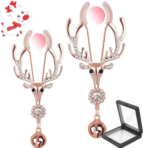 Jesakmie Nipple Clamps, Non Piercing Decorative Deer Adjustable Stimulator Body Jewelry Breast Nipple Clamp Toy For Adult Women Female Couple Sex Toys Games Pleasure (Gold)