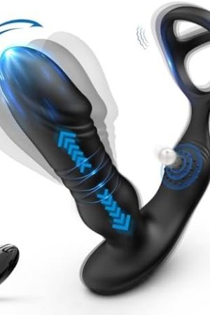 Thrusting Anal Vibrator Prostate Massager Vibrating Butt Plug With Penis Ring, Anal Plug Remote Control Vibrators With 3 Thrusting & 10 Vibrating Modes, Anal Beads Dildo Male Sex Toys For Men Pleasure
