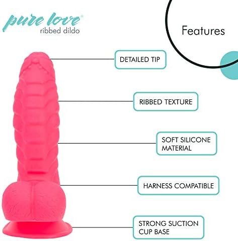 Pure Love 7 Inch Fantasy Silicone Dildo With Suction Cup, Ribbed & Studded, Black Color, Adult Sex Toy - Image 2