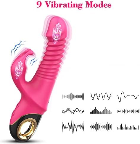Thrusting G-Spot Rabbit Vibrator For Women, Realistic Silicone Dildo Massager With 9 Vibrating Frequencies & 5 Telescopic Modes, 2 In 1 Waterproof Clitoral Vaginal Stimulator Adult Sex Toys - Image 2