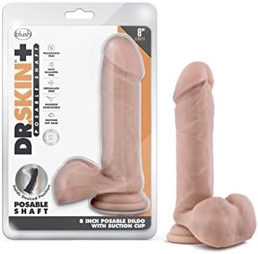 Dr. Skin Plus - 8 Inch Realistic Posable Dildo With Balls - Suction Cup Base For Hands Free Play And Harness Compatible - Triple Density And Flexible Sex Toy For Him Her Couples