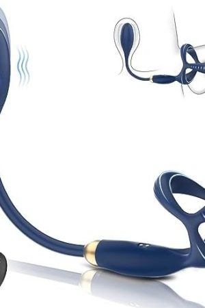 Prostate Massager Vibrating Cock Ring Anal Plug Vibrator Adult Sex Toys For Men 10 Vibrating Modes Male Stimulator Waterproof Penis Ring Toy Remote Control Blue Butt Plug