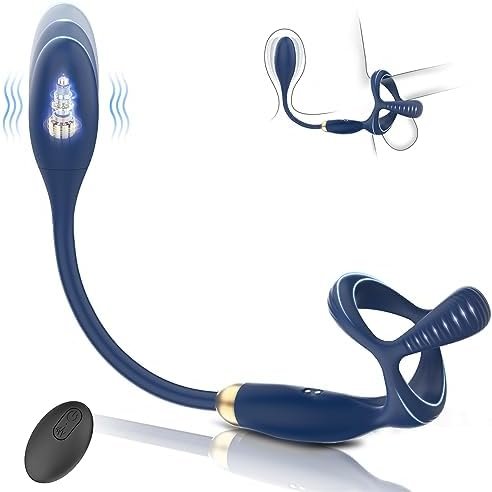 Prostate Massager Vibrating Cock Ring Anal Plug Vibrator Adult Sex Toys For Men 10 Vibrating Modes Male Stimulator Waterproof Penis Ring Toy Remote Control Blue Butt Plug