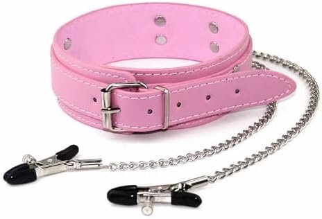 Imakara Nipple Clamps With Chain And Choker Non Pierced Piercing Beginner Sex Pleasure Women (Pink Collar)