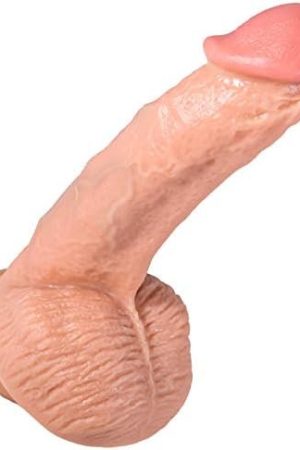 Realistic Dildo,Dual Layer Liquid Silcone Dildo With Strong Suction Cup Dong For Hands-Free Play,Flexibe Lifelike Penis With Curved Shaft Cock Balls For Vaginal G-Spot And Anal Play