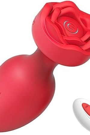 Vibrating Butt Plug Anal Sex Toy Vibrator Silicone Anal Trainer Prostate Massager Vaginal Stimulation With 10 Modes & Rose Base For Women Men Couple Romi (Red)