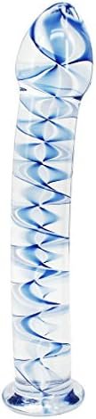 Eastern Delights Elite 6.8 Inch Bent Pleasure Wand Glass Dildo, Clear With Blue Vein
