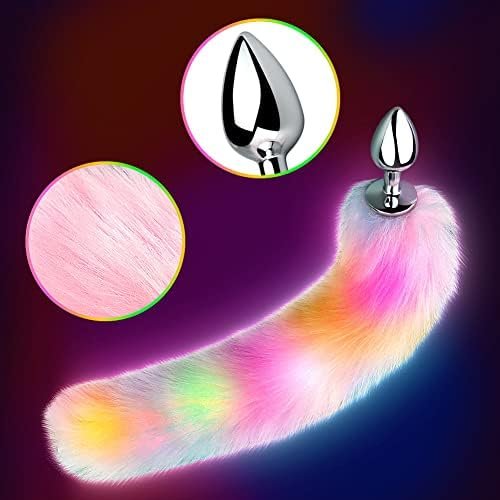 Fst Sexy Fox Tail Anal Plug Sex Foreplay Glowing Adult Toys Fashion Role-Playing Alloy Anus Stopper Furry Pink Faux Fox Tail Couples Lover Flirting Libido Stimulation Toys (M) - Image 3