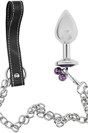 Bondage Leash Metal Butt Plug With Jewel