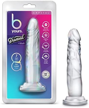 B Yours Diamond Glisten - Lifelike Realistic Dildo - Powerful Suction Cup For Hands Free Play And Harness Compatible - Clear To Watch During Play - Curved For G Spot Stimulation - Sex Toy For Him Her