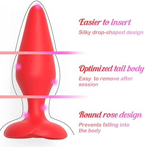 Silicone Anal Butt Plug Rose Sex Toy, Pack Of 3 Anal Training Set For Comfortable Long-Term Wear, Anal Sex Trainer For Beginners Advanced Users,Red - Image 2