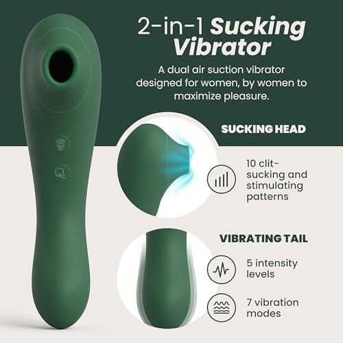 Quinn Wellness Adult Sex Toy Cloud - Dual-Sided Suction Vibrator - 10 Clit Sucking Patterns & 7 Modes, 3 Speeds Tail - Clitoral Stimulator For Women - Rechargeable Waterproof Sexual Massager - Green - Image 2