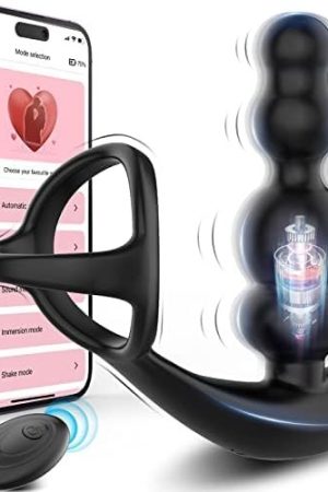 Thrusting Anal Vibrator Prostate Massager With Cock Ring, App & Remote Control Anal Sex Toy With 10 Thrusting & Vibrating Modes, Rechargeable Butt Plug G Spot Vibrator Adult Toy For Men Couples Black