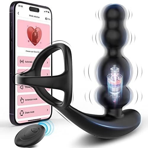 Thrusting Anal Vibrator Prostate Massager With Cock Ring, App & Remote Control Anal Sex Toy With 10 Thrusting & Vibrating Modes, Rechargeable Butt Plug G Spot Vibrator Adult Toy For Men Couples Black