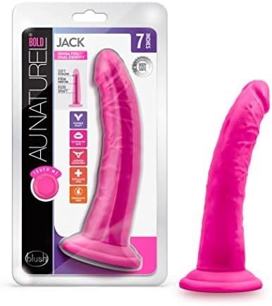 Blush Au Naturel Jack - 7 Inch Feels Like Skin Soft Sensa Feel Dual Density Realistic Dildo - Slim 1.5 Inch Thick - Strap On Harness Compatible Suction Cup - Flexishaft Body - Sex Toy Women Men