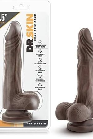 Blush Dr. Skin Stud Muffin 8 1/2 Inch Realistic Soft Medium Tapered Head Easy To Clean Long Dildo - Suction Cup Harness Compatible Female Male Adult Toys - Sex Toy For Women Men Couples - Chocolate