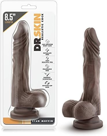 Blush Dr. Skin Stud Muffin 8 1/2 Inch Realistic Soft Medium Tapered Head Easy To Clean Long Dildo - Suction Cup Harness Compatible Female Male Adult Toys - Sex Toy For Women Men Couples - Chocolate
