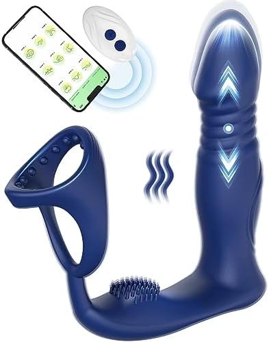 Male Sex Toys Prostate Massager With Penis Ring, 3 Thrusting Speeds & 10 Vibration Modes, App & Remote Control Vibrators Gay Dildo Butt Anal Blug Adult Toy & Games For Men Women And Couples