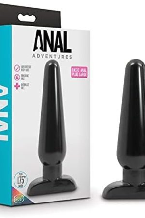 Blush Anal Adventures Basic Butt Plug - 6 1/2 Inch Large Easy To Insert Smooth Latex Free Pleasure Advanced Adult Toy - Comfortable Anchor Base - Sex Toys For Women Men Couples - Black