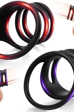Penis Rings Male Sex Toy - Silicone Cock Rings With 2 Different Style Set For Erectile Enhancement, Strechy Body-Safe Adult Sex Toys & Games For Men Couple Black