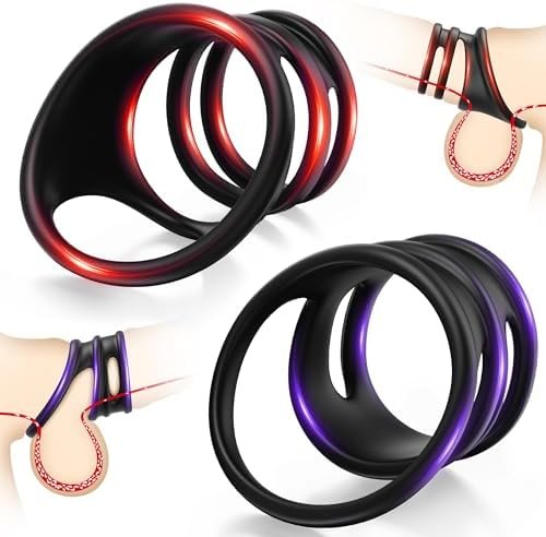 Penis Rings Male Sex Toy - Silicone Cock Rings With 2 Different Style Set For Erectile Enhancement, Strechy Body-Safe Adult Sex Toys & Games For Men Couple Black
