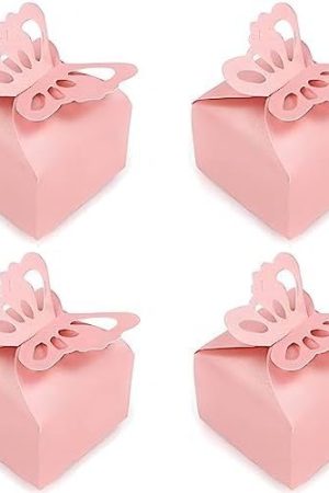 Tatibana Butterfly Favor Boxes, 50Pcs Girl Baby Shower Butterfly Candy Box Purple/Pink Butterfly Decorations Peal-Gloss Butterfly Gift Box Small Butterfly Gift Boxes For Party Favors (Purple)