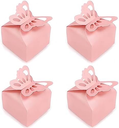 Tatibana Butterfly Favor Boxes, 50Pcs Girl Baby Shower Butterfly Candy Box Purple/Pink Butterfly Decorations Peal-Gloss Butterfly Gift Box Small Butterfly Gift Boxes For Party Favors (Purple)