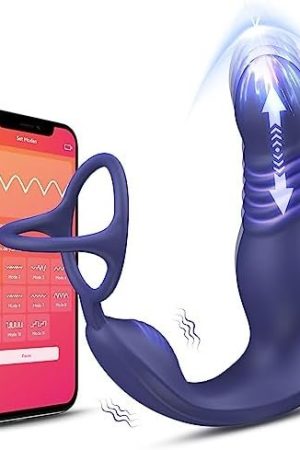 Thrusting Anal Vibrator Prostate Massager - Bebebeer App Remote Anal Sex Toy With Dual Penis Rings For Men Masturbator - 9 Thrust & 9 Vibration Anal Stimalation Toys