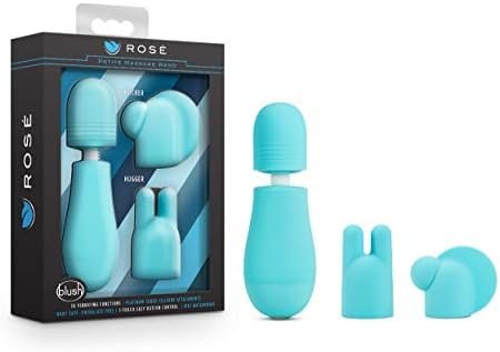Blush Rose Petite Massage Wand - 10 Modes Mini Vibrator With 3 Unique Clitoral Stimulating Puria Silicone Heads - Ultrasilk Smooth - Powerful Not Buzzy Vibrations - Personal Massager For Women - Blue