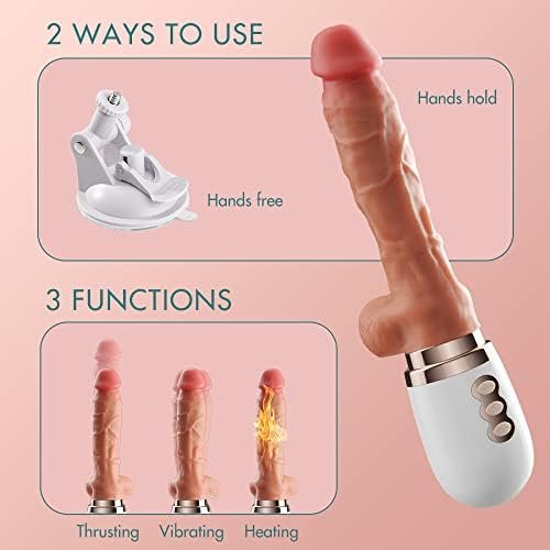Realistic Thrusting Dildo Vibrator With Handle And Sucker, Telescopic Vibrating Penis With Heating For G-Spot Anal Stimulation, Automatic Dildo Machine Sex Toy For Woman With Sucker - Image 2