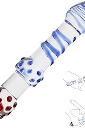 Glass Double-Ended Dildo, Crystal Pleasure Wand Anal Butt Plug With Raised Swirl Texture Mushroom Tip And Particles G-Spot Penis Dong Prostate Massager For Men Women