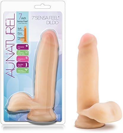 Blush Au Naturel 6.5 Inch Realistic Sensa Feel Dual Density Dildo - Strap On Compatible Suction Cup For Hands Free Play - Flexishaft Erect 1.5" Shaft - Body Safe Sex Toy For Women Men Couples - Beige
