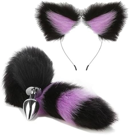Fox Anal Plug Set Faux Fur Cat Wolf Tail Anal Plug Tail Choker Nipple Clamps Anal Butt Plug Set Adults Plush Tail Cosplay Costume For Women Sex Pleasure Black Pink Butt Plug Tail - Image 3