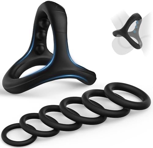 Silicone Cock Ring Sex Toys For Men Penis Rings Set With 7 Different Sizes For Erection Enhancing, Long Lasting Stronger Strechy Adult Toys For Men Or Couple (Black)