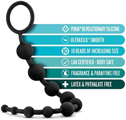 Blush Anal Adventures Platinum Ultrasilk Silicone 10 Beads Graduated Sizes - Beginners Training Smooth Satin Finish Adult Toy - Anal Beads - Sex Toys For Women Men Couples - Black - Image 2