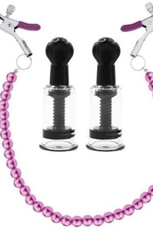Nipple Suckers And Pearl Body Chain With Nipple Clips Clamps Stainless Steel Non Piercing Nipple Rings Decorative Clip Adult For Pleasure Toys For Women/Men Adjustable Pressure Breast Clamps (Purple)