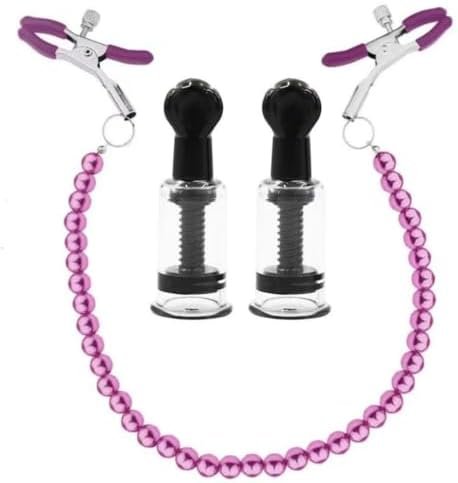 Nipple Suckers And Pearl Body Chain With Nipple Clips Clamps Stainless Steel Non Piercing Nipple Rings Decorative Clip Adult For Pleasure Toys For Women/Men Adjustable Pressure Breast Clamps (Purple)