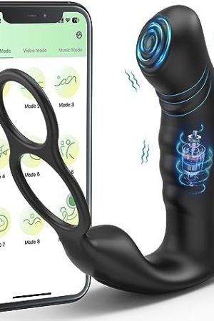 Prostate Massager With 2 Vibrating Cock Ring, App Control Anal Vibrator With 9 Vibrating Modes, Waterproof G-Spot Anal Butt Plug, Adult Gay Sex Toys For Men Women & Couples, Black