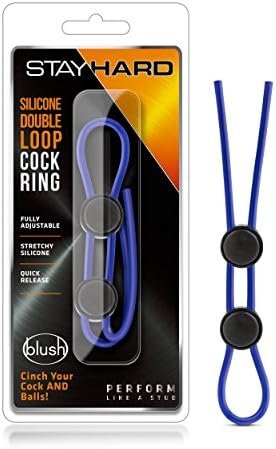 Stay Hard Silicone Double Lasso Loop C Ring And Ball Cinch - Strong, Stretchy - Increase Stamina - Harder Erections - Convenient Dual Quick Release Locks - Male Penis Enhancing Sex Toy For Men - Blue