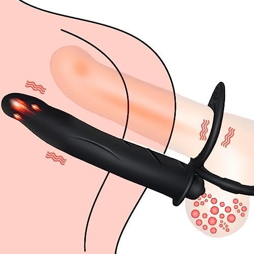 Dual Penetration Vibrating Dildo With Penis Rings, Strap-On Double Penetration Anal Sex Plug, Dildo Vibrator With Cock Rings For Men Sex Enhance, Butt Plug Strapon Anal Sex Toys For Couples (Black) - Image 2