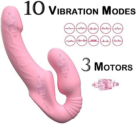 Gaiwu Harness Strap-On Dildo Vibrator With Remote Control, Double-Ended Dildos With 10 Vibrating Modes, Waterproof Rechargeable Adult Sex Toys With Anti-Slip Ribbed For Women Lesbian Couples Pink - Image 3