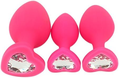 Eastern Delights Anal Sex Trainer 3Pcs Kit Heart Silicone Jeweled Butt Plugs (Black)